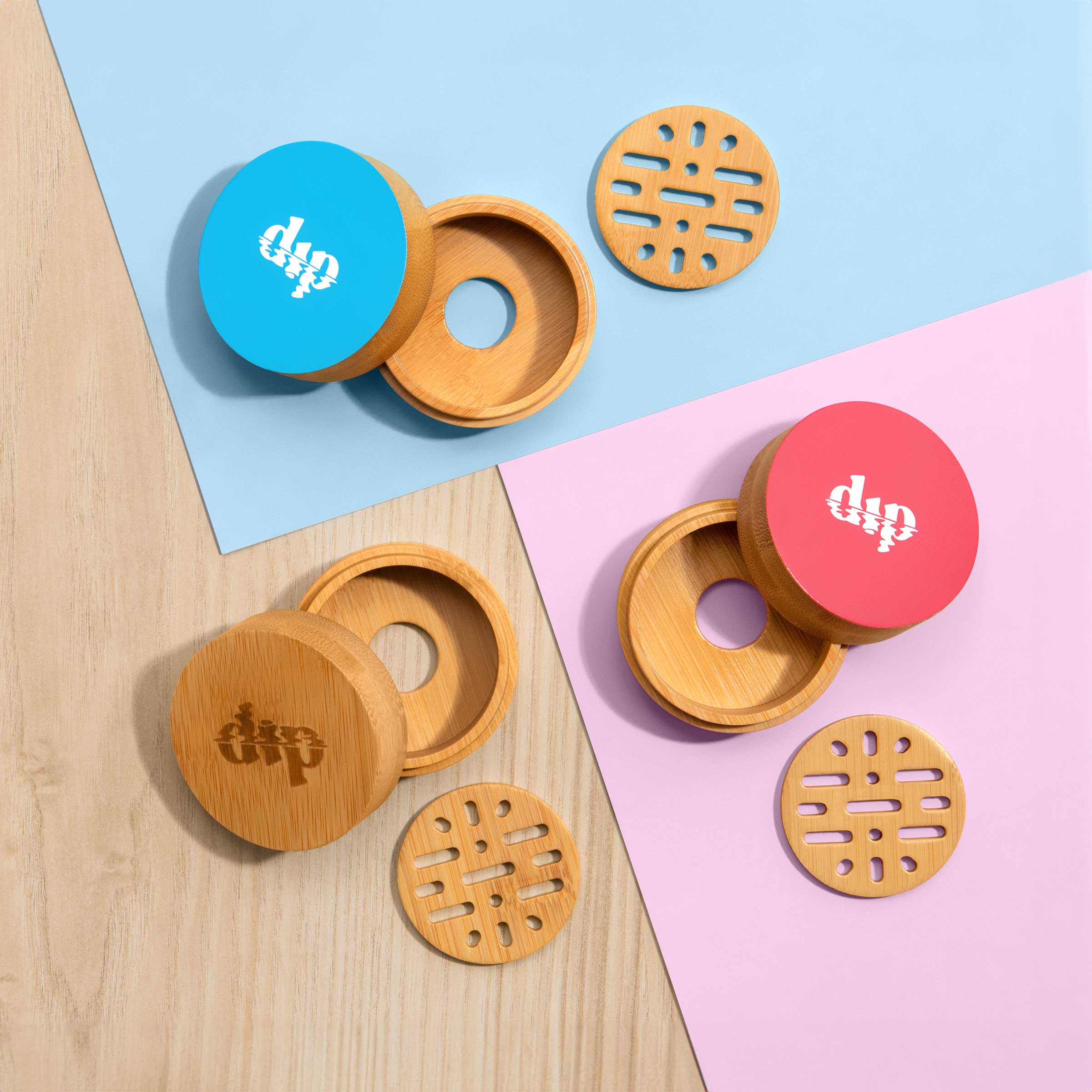 Mini Dip Bamboo Travel Case with Coaster : Red - Image 7