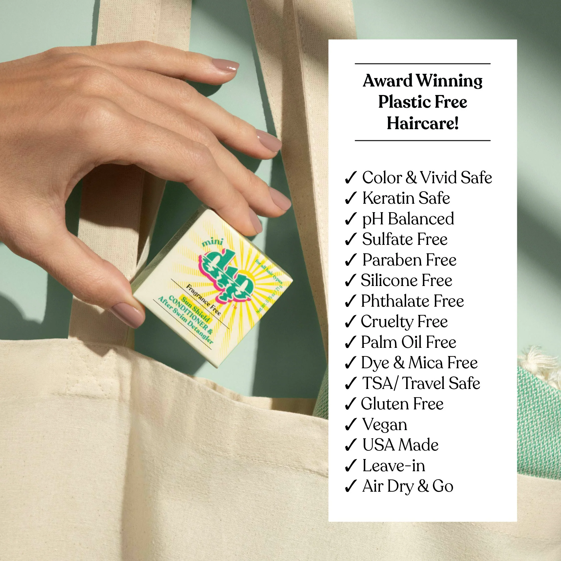 Mini Dip Sun Shield: Conditioner Bar & After Swim Detangler Fragrance Free - Image 8