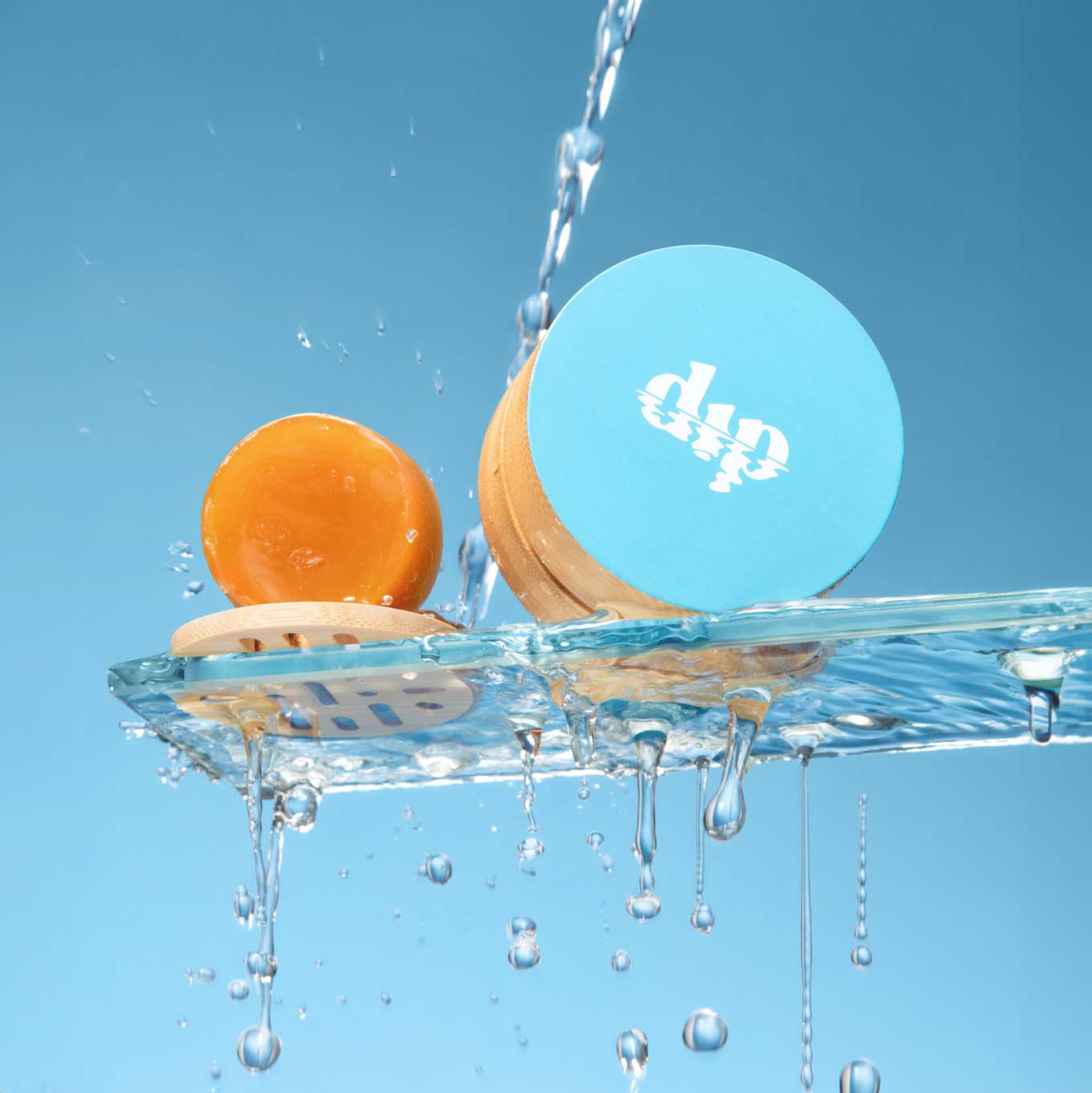 Mini Dip Bamboo Travel Case with Coaster : Blue - Image 4