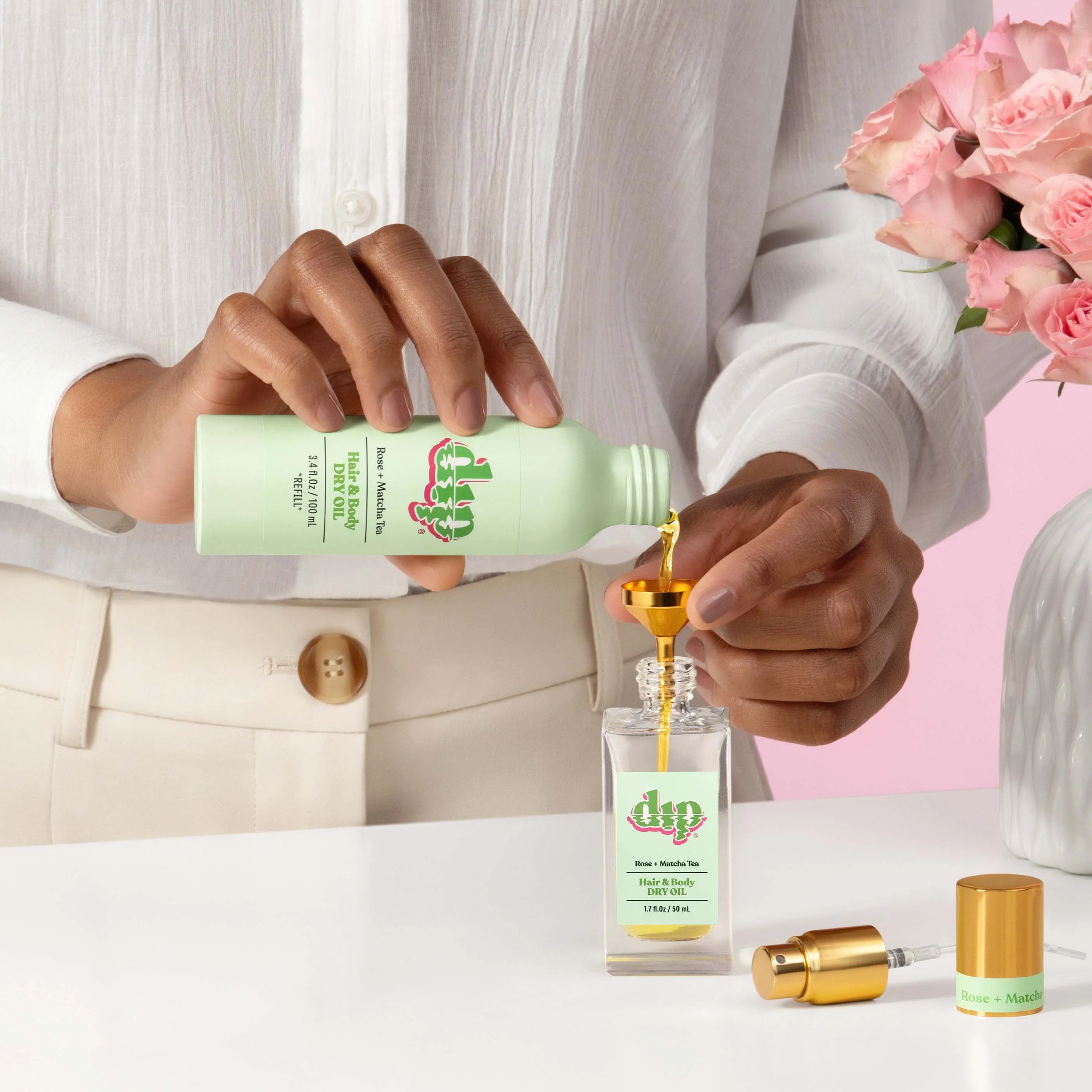 Dip REFILL Hair & Body Dry Oil - Rose & Matcha Tea - Image 3